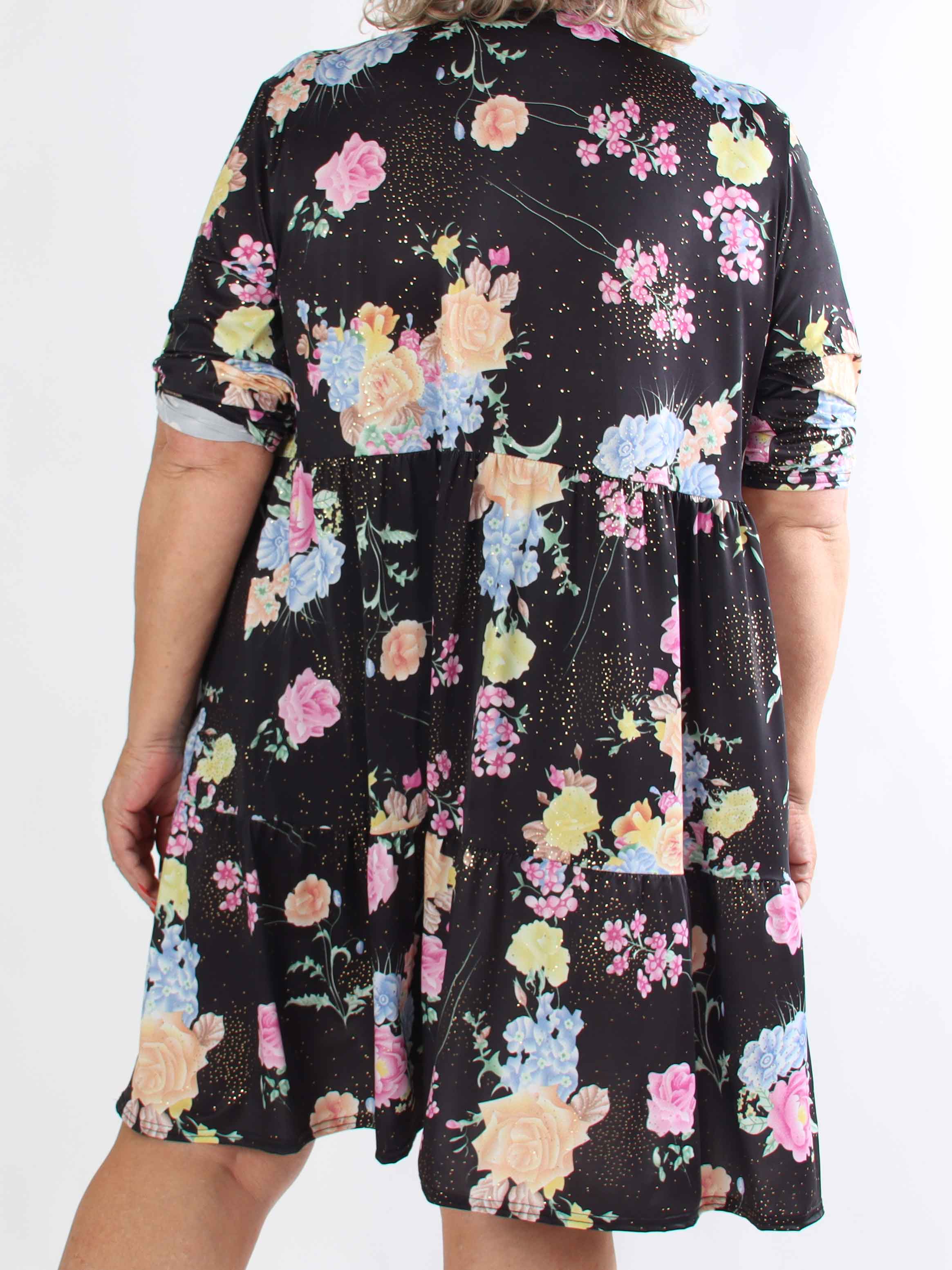 Milano Bouquet Midi - Plus size kjole med smukt blomsterprint og diskret guldglimmer